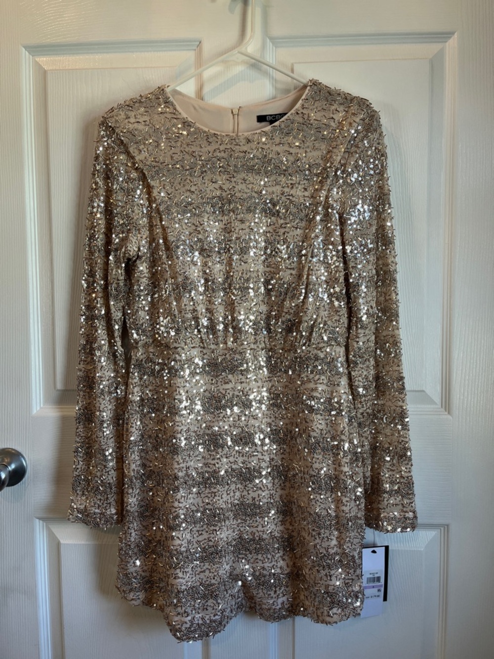 NWT BCBG Champagne Sequin Long-Sleeve Dress